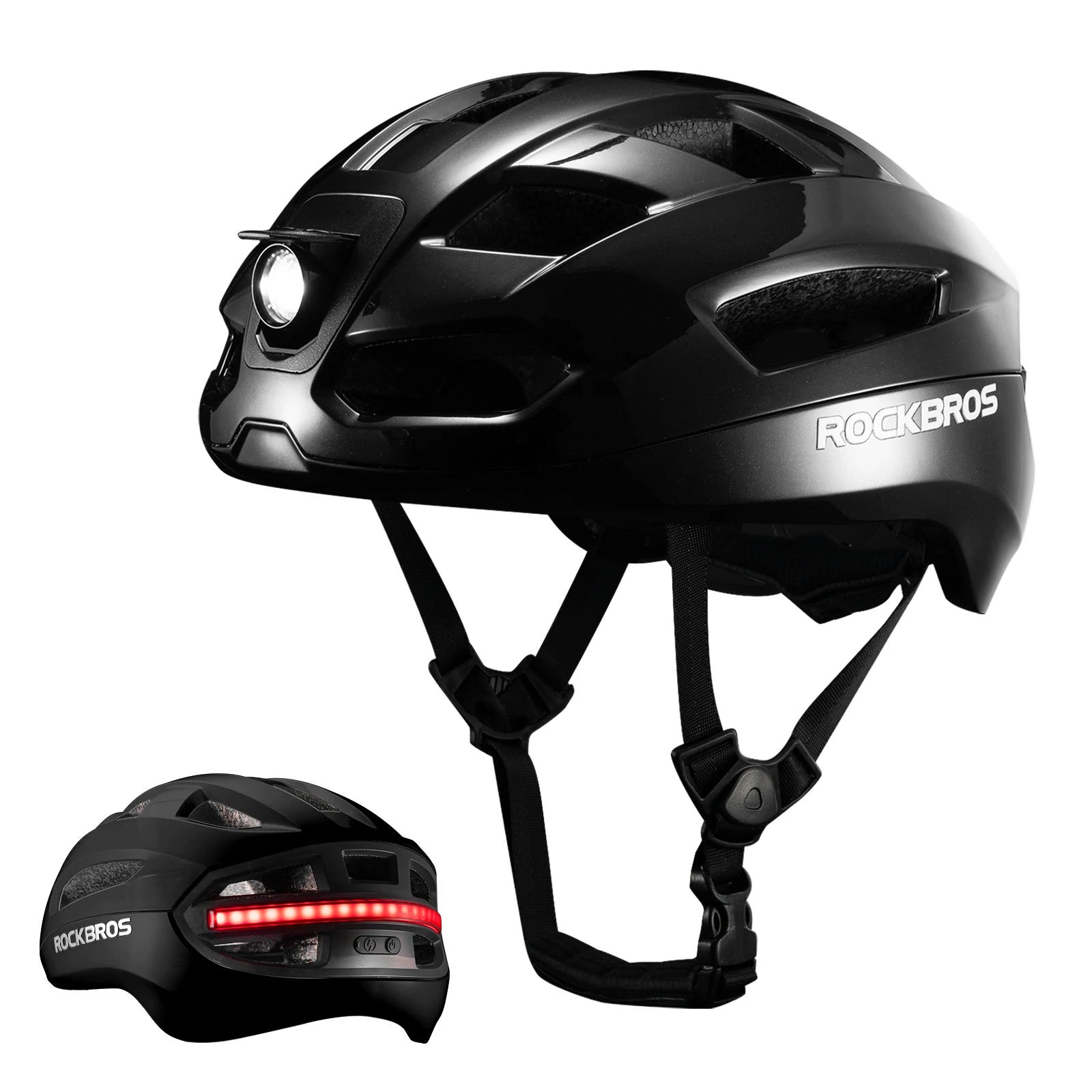 rockbros smart bike helmet in matte black #Color_Black