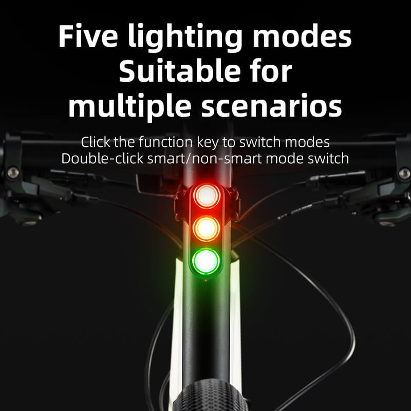 rockbros smart rear bike light with 3-colour led and brake-sensing technology