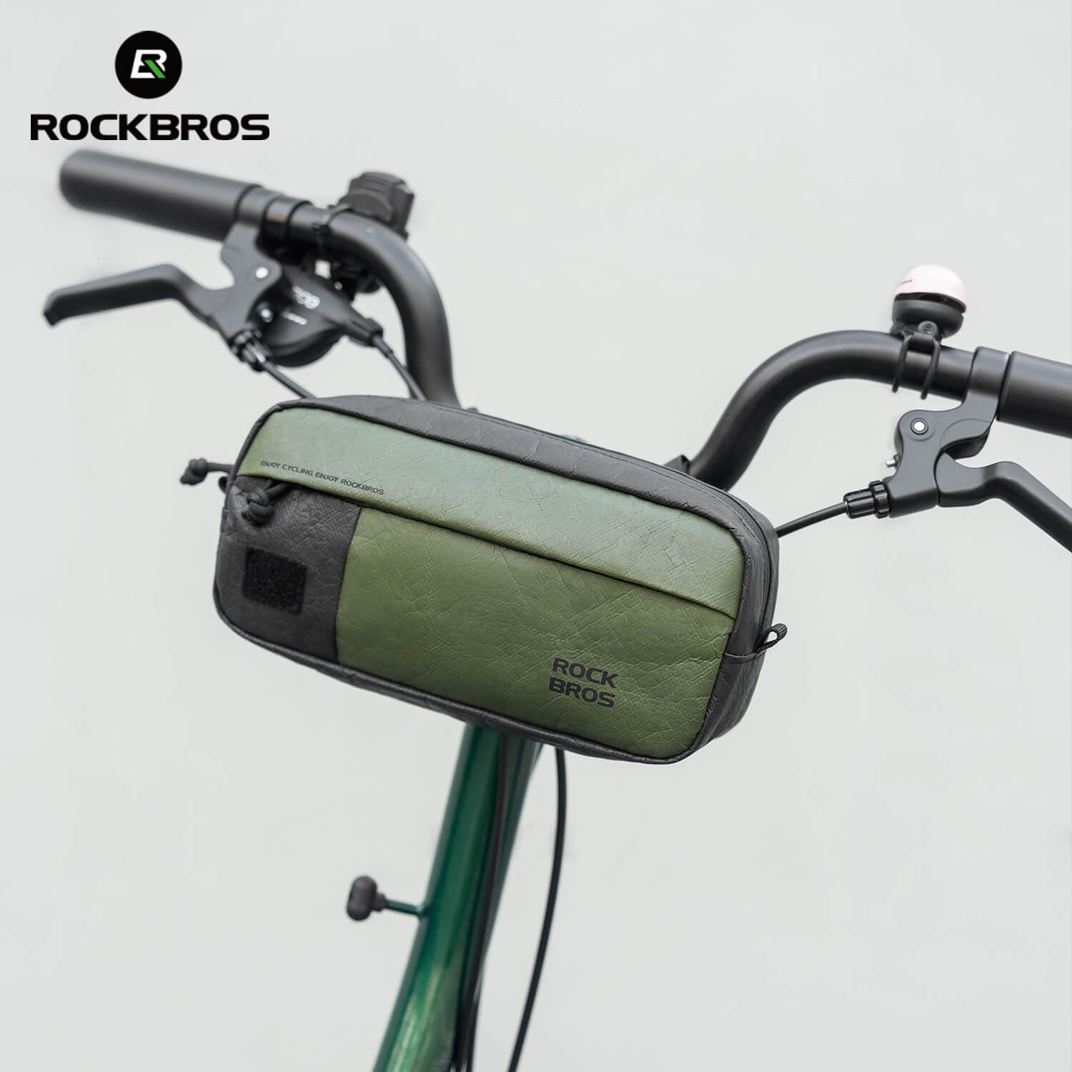 rockbros tyvek handlebar bag with adjustable shoulder strap, reflective logo and zip pockets