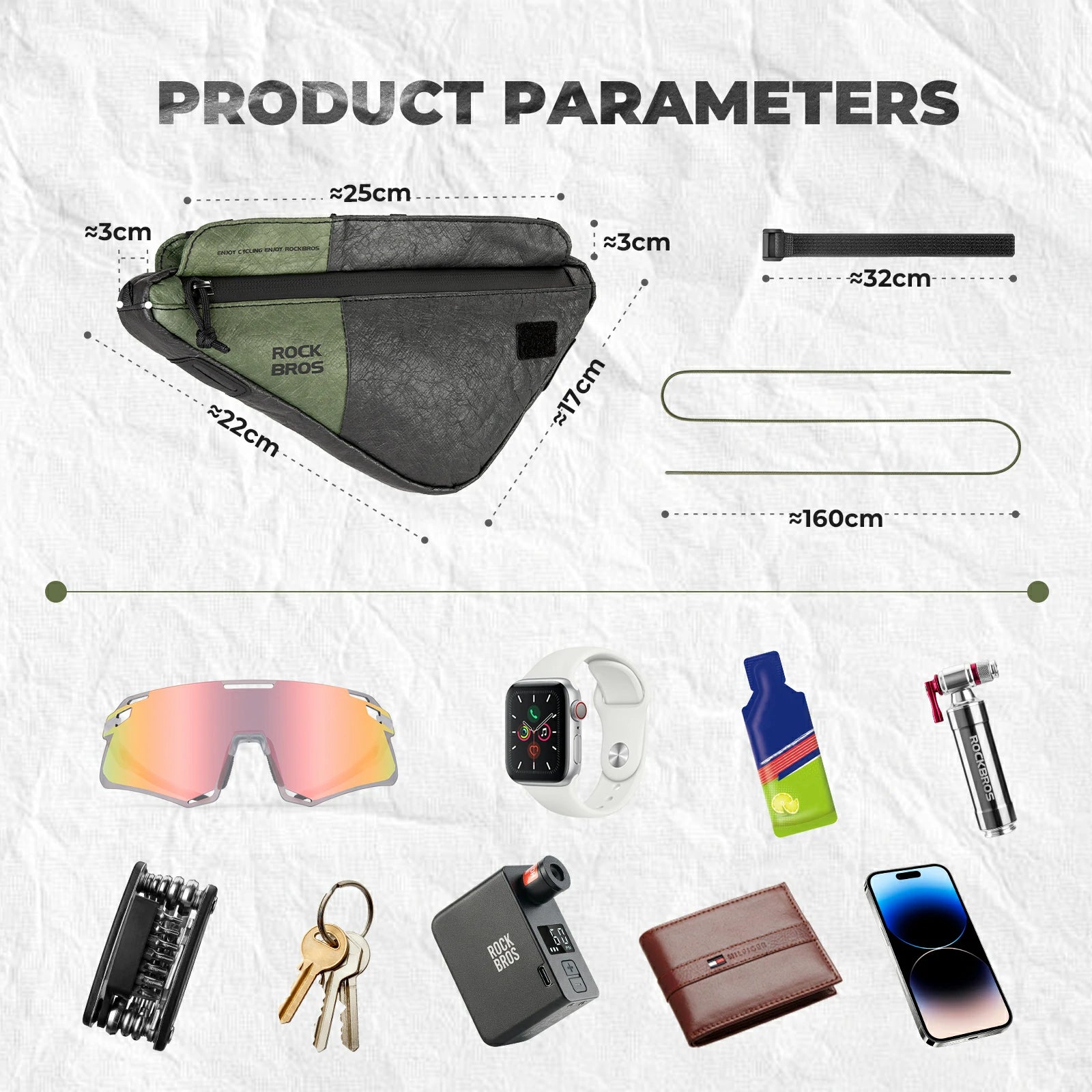 rockbros 0.7 l tyvek® triangle frame bag in matte black