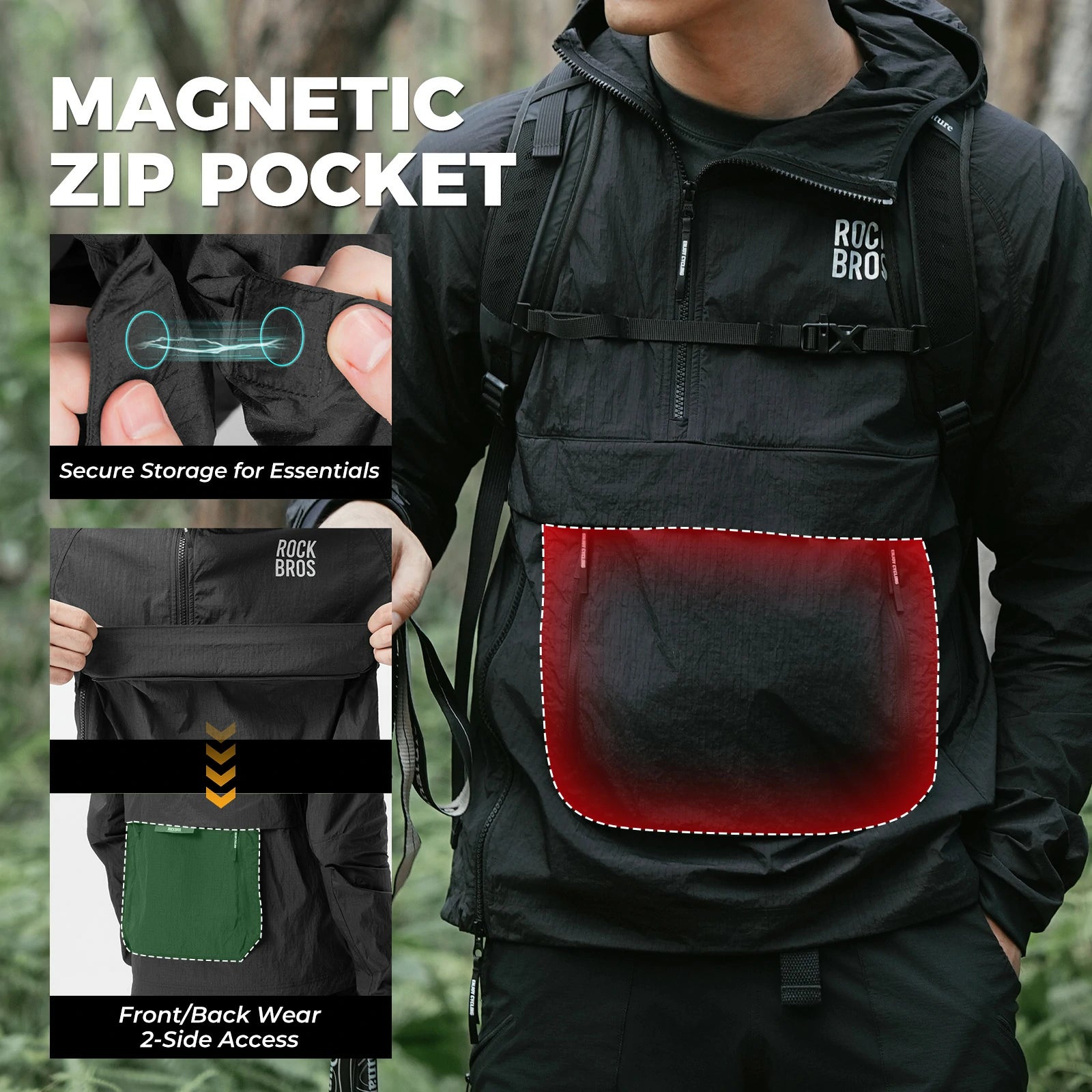 Windproof Cycling Jacket with Magnetic Pocket Water
