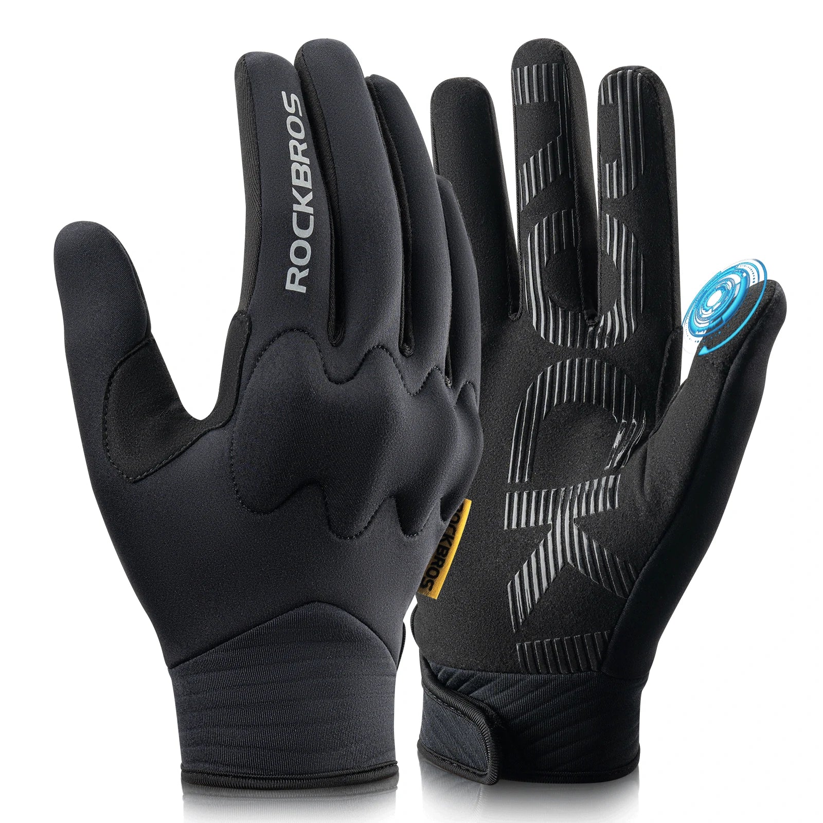 rockbros black windproof thermal full-finger cycling gloves