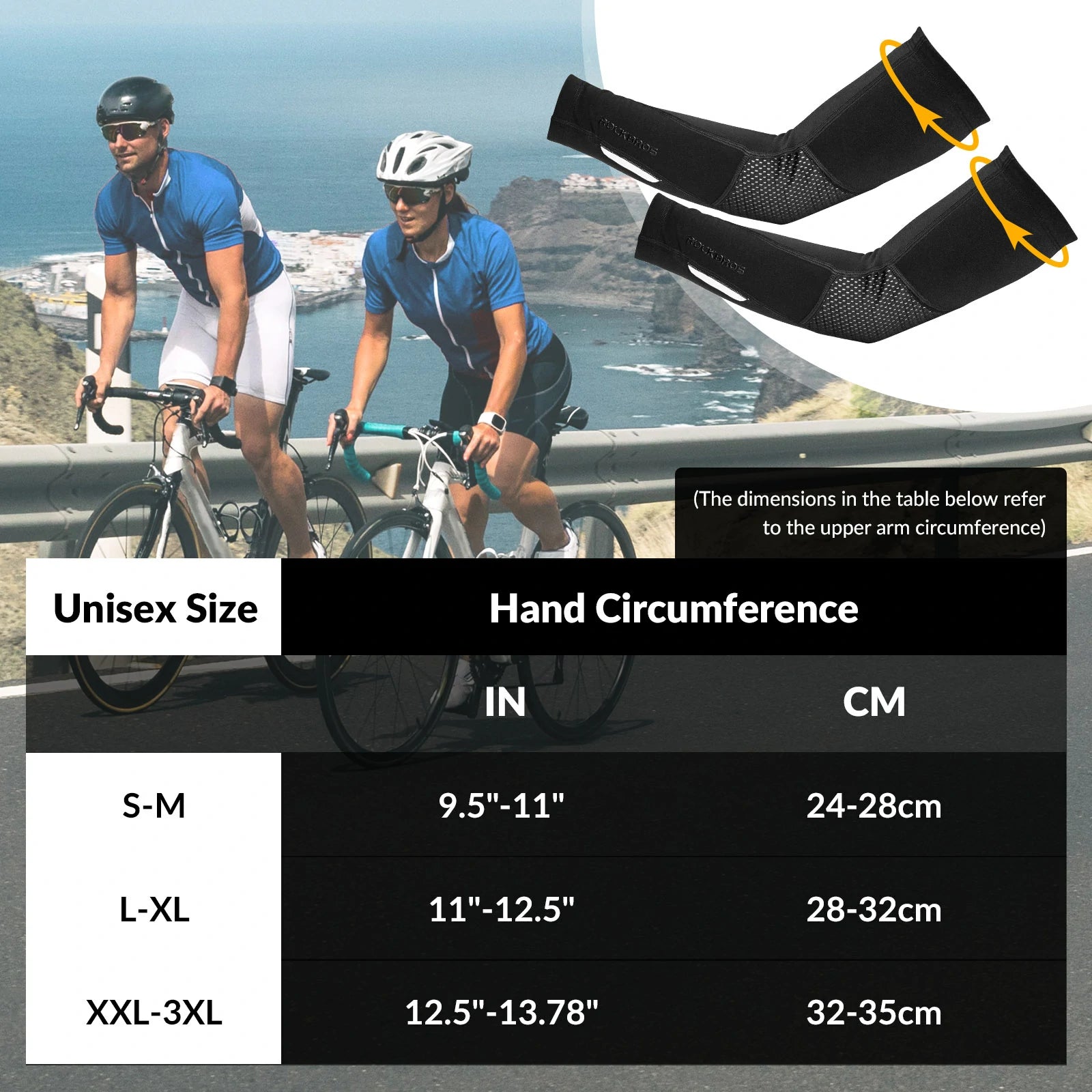 rockbros black thermal arm sleeves in soft fleece-lined polyester-spandex