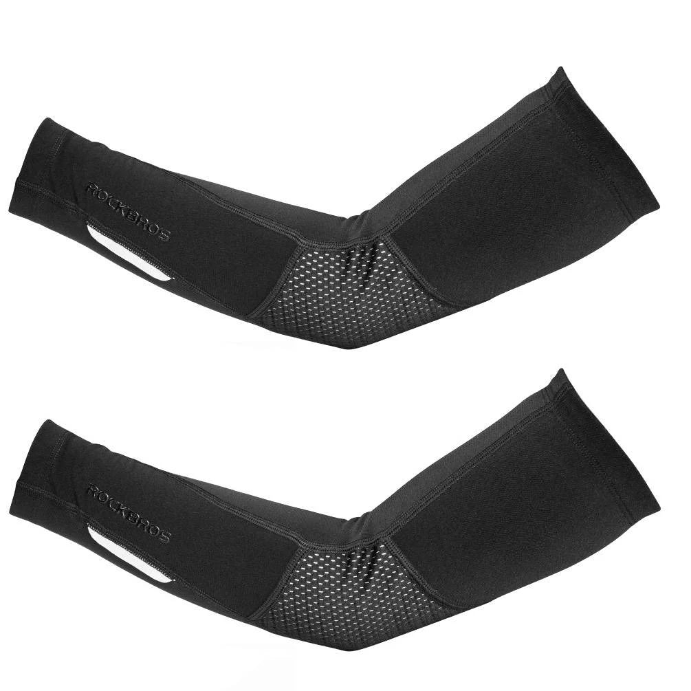rockbros black thermal arm sleeves in soft fleece-lined polyester-spandex