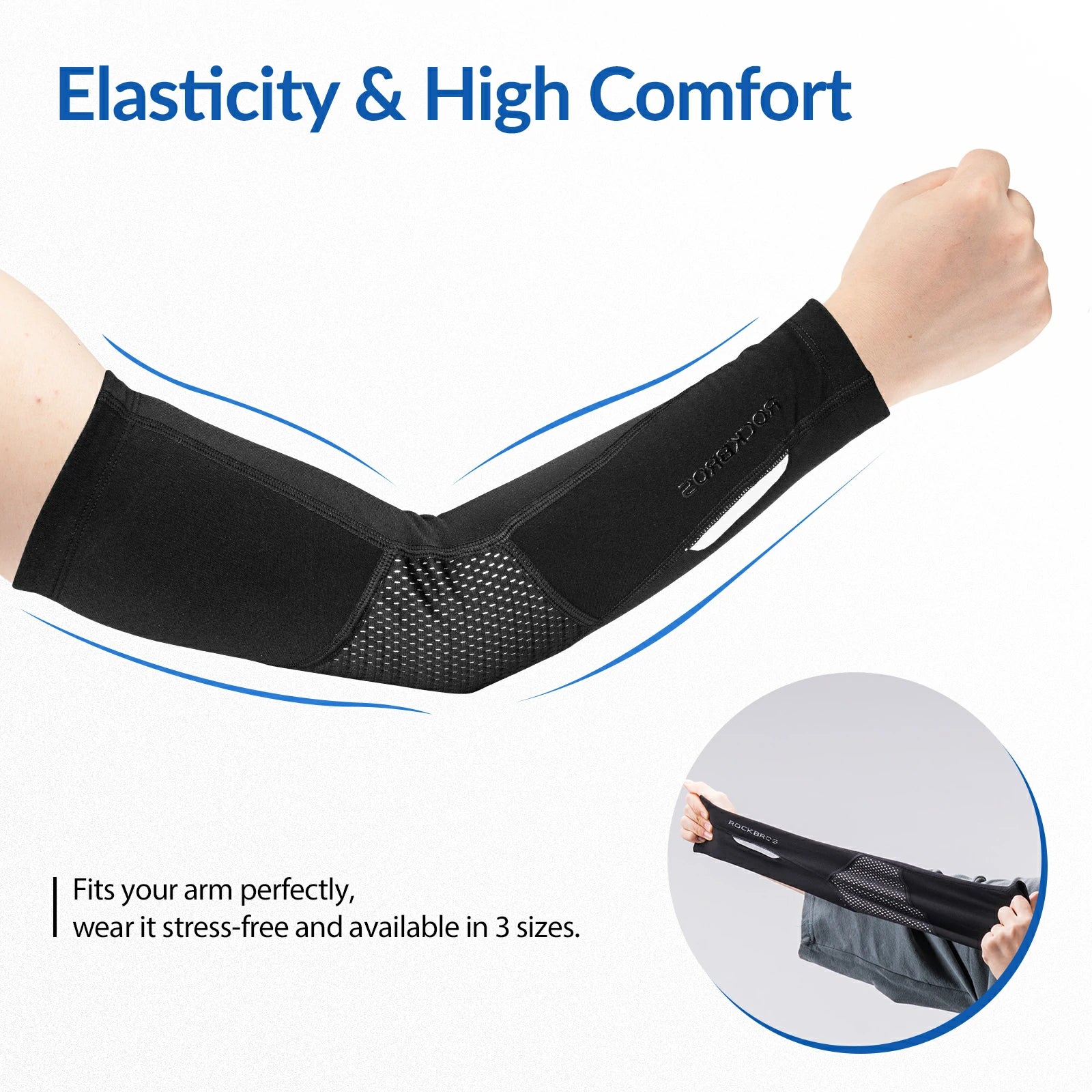rockbros black thermal arm sleeves in soft fleece-lined polyester-spandex