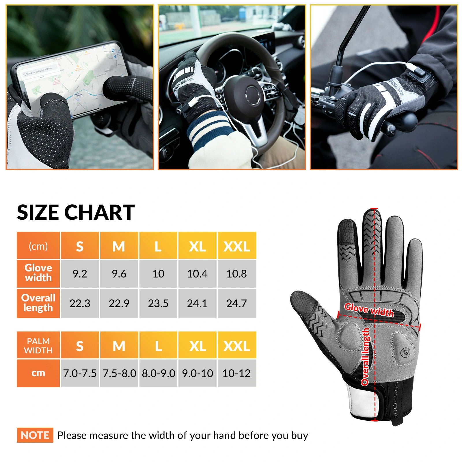 ROCKBROS Winter Cycling Gloves Windproof Reflective Gel-Padded Touchscreen Black