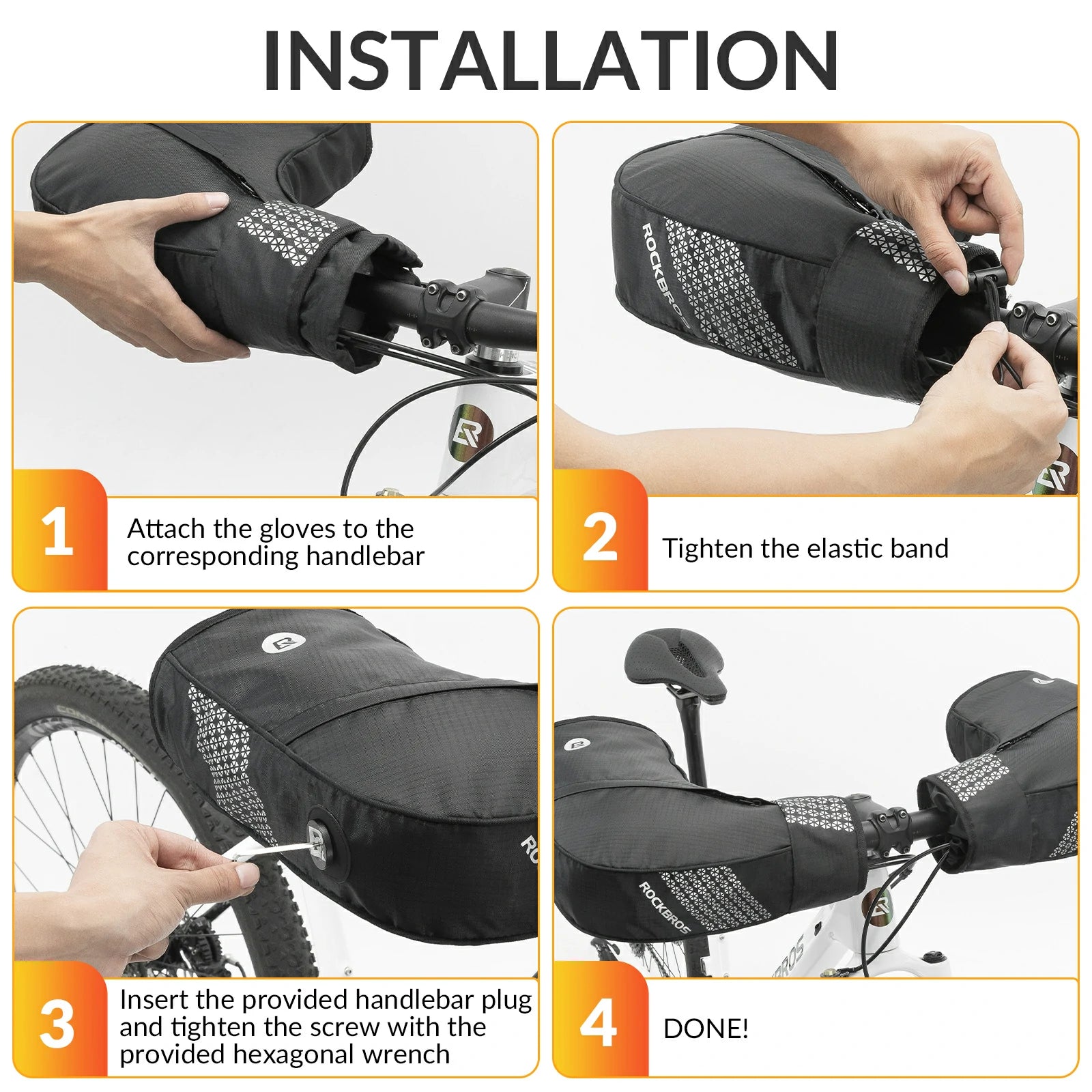 rockbros black winter handlebar mittens in windproof oxford cloth