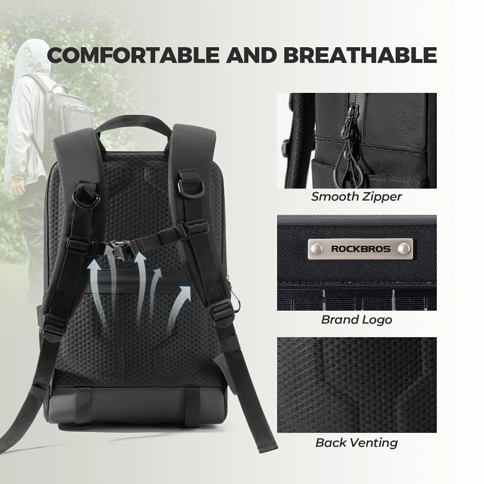 ROCKBROS solar backpack 20L with detachable 14W solar panel