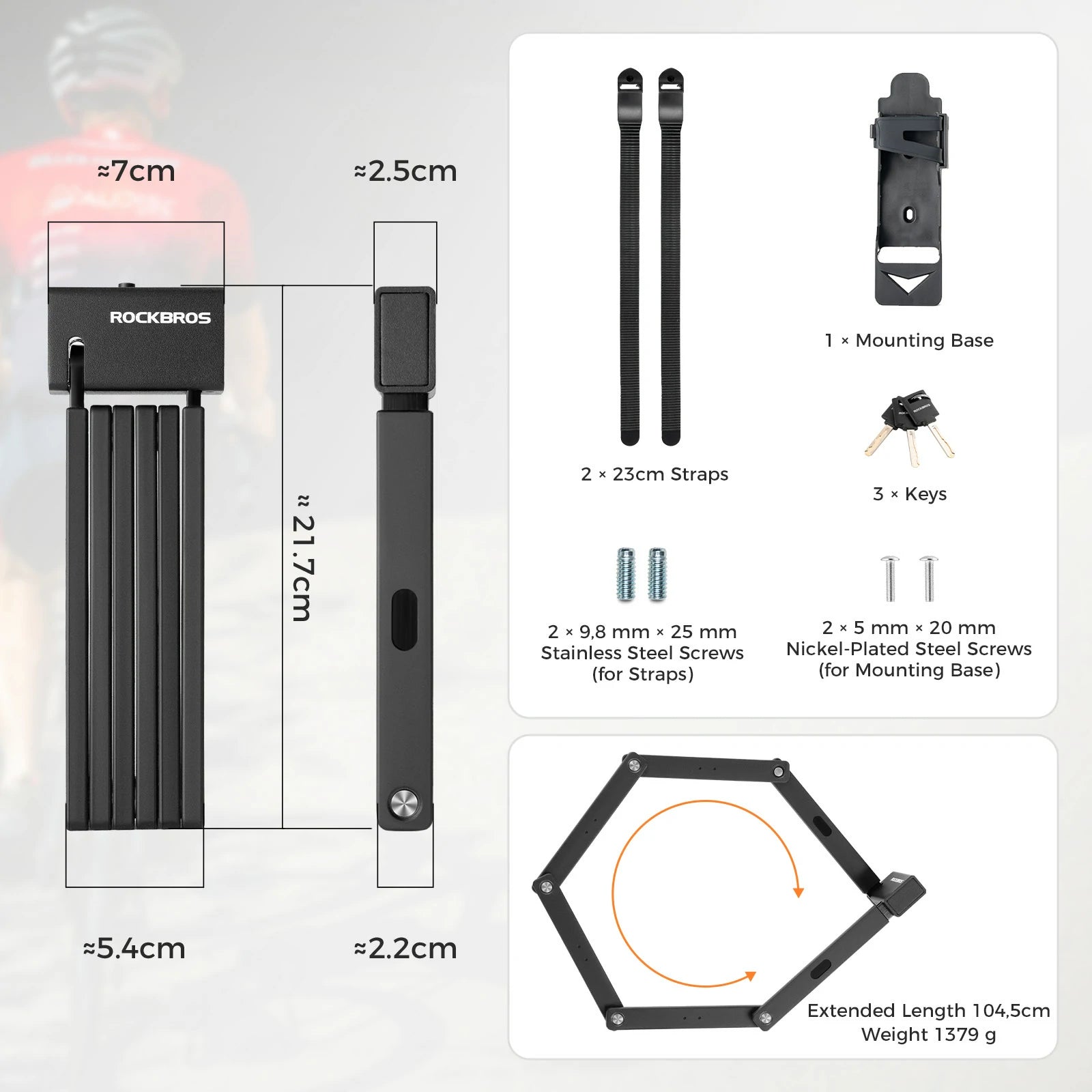 Sold Secure Gold Folding Bike Lock High-Security 360° Design