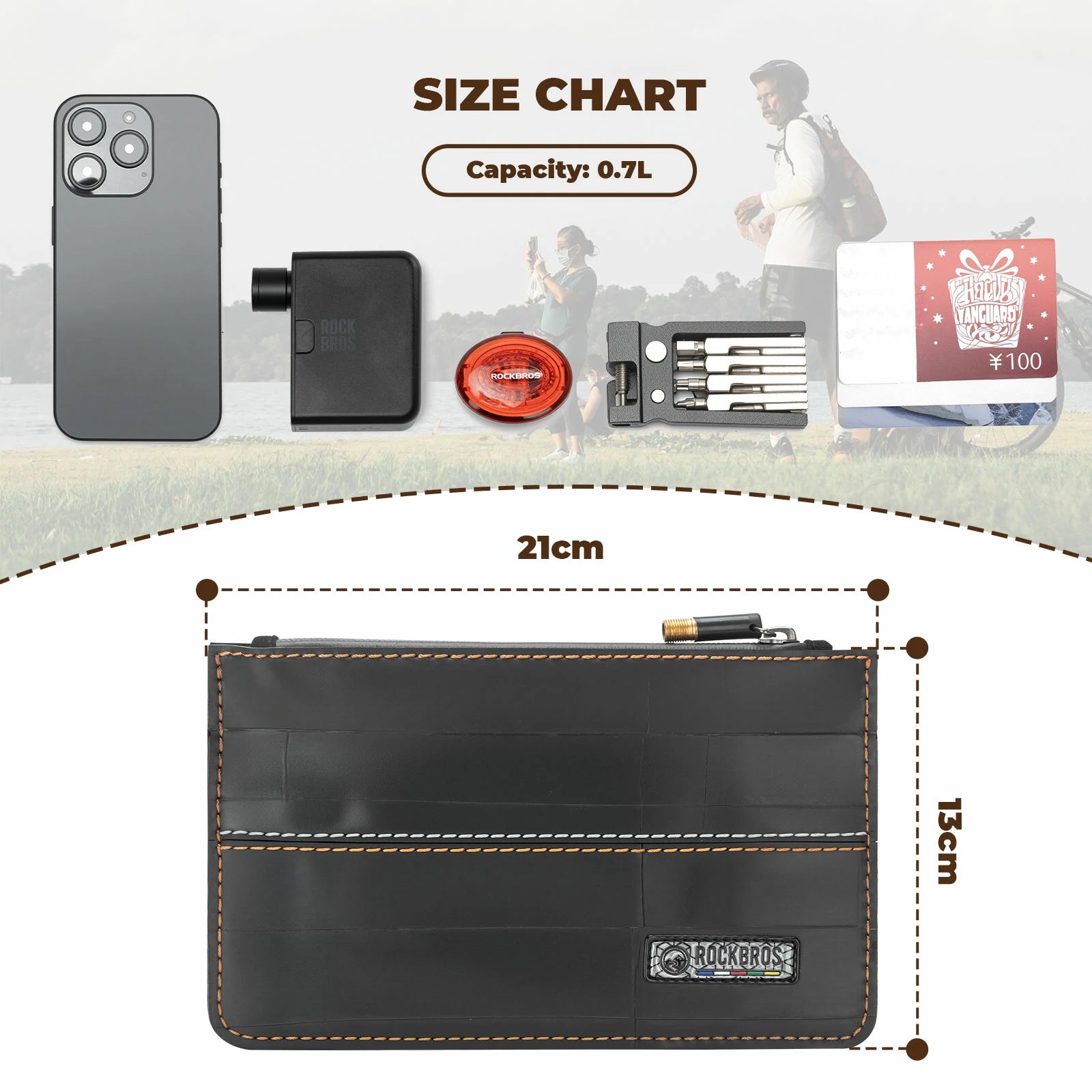 Road-to-Sky Sustainable Eco-Friendly Recycled Tire Bike Wallet 0.7L