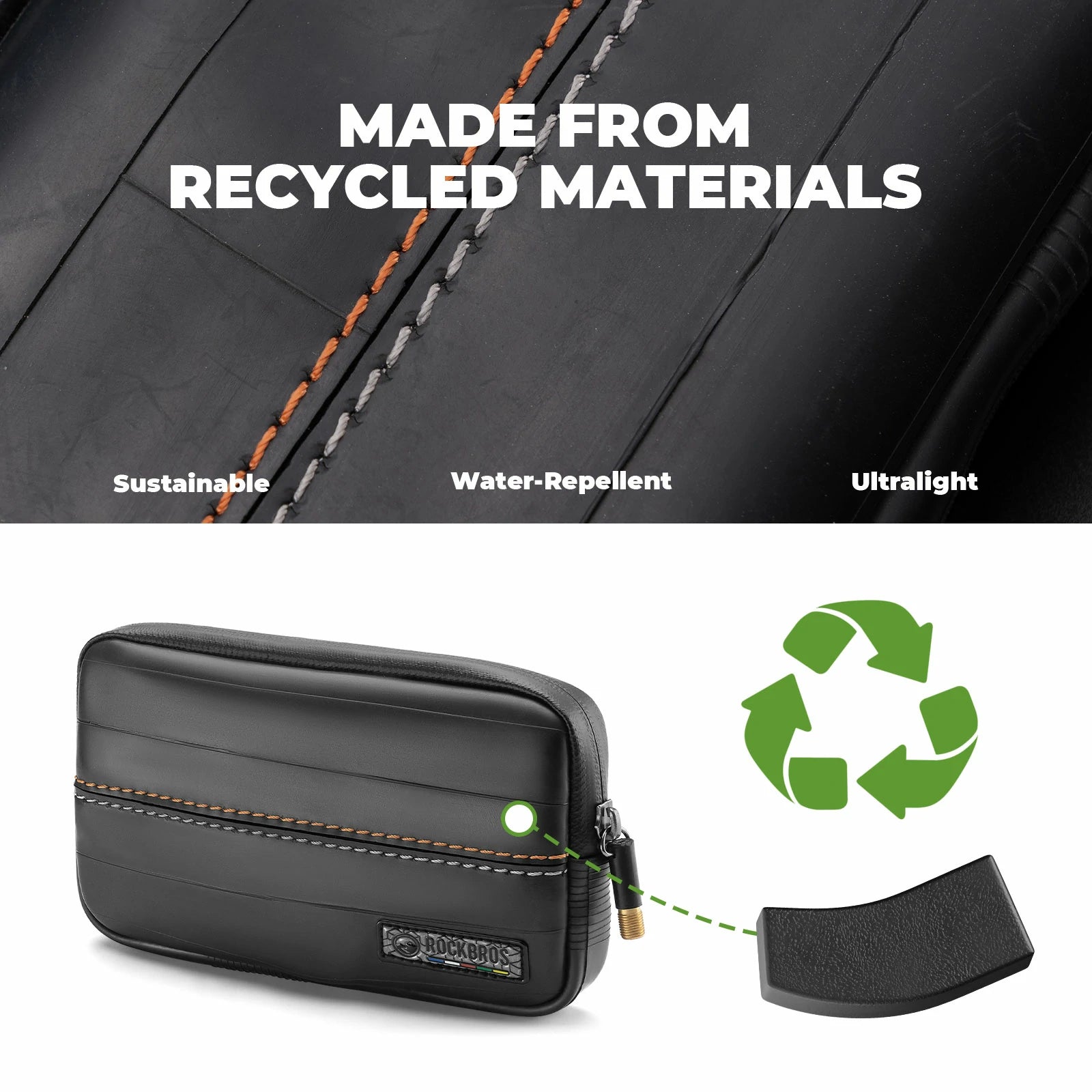 Road-to-Sky Sustainable Eco-Friendly Recycled Tire Bike Wallet 0.4L