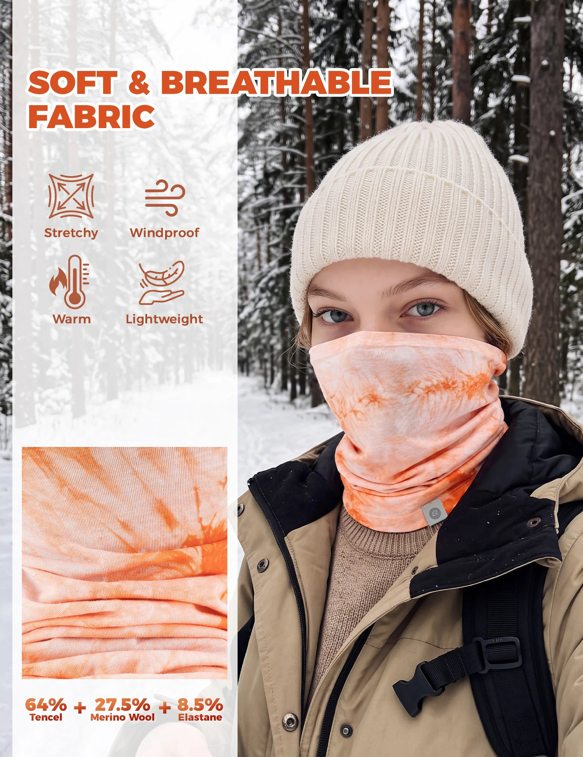 Tencel merino wool neck warmer