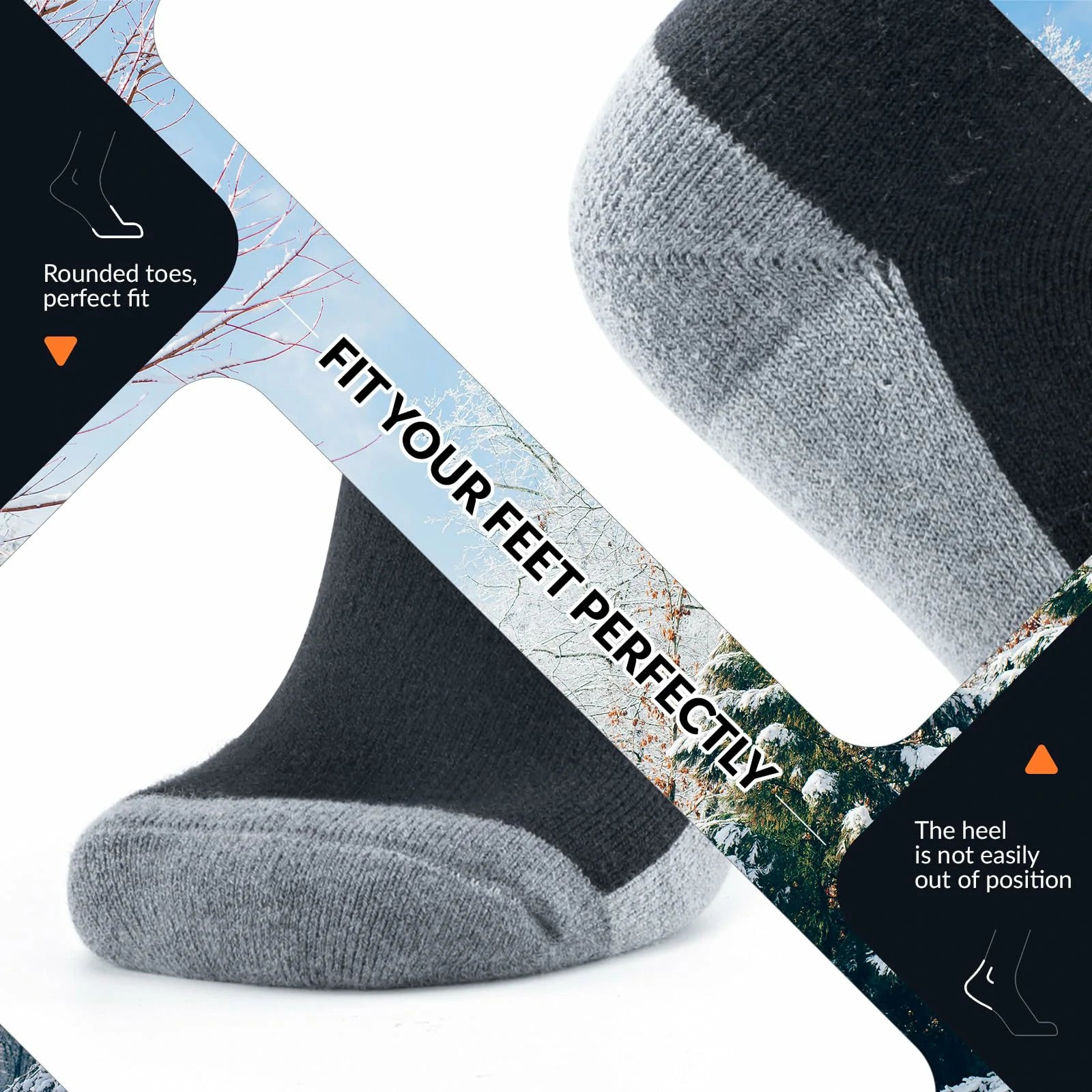 black thermal ski socks warm thick knee high winter snow socks#Color_Black