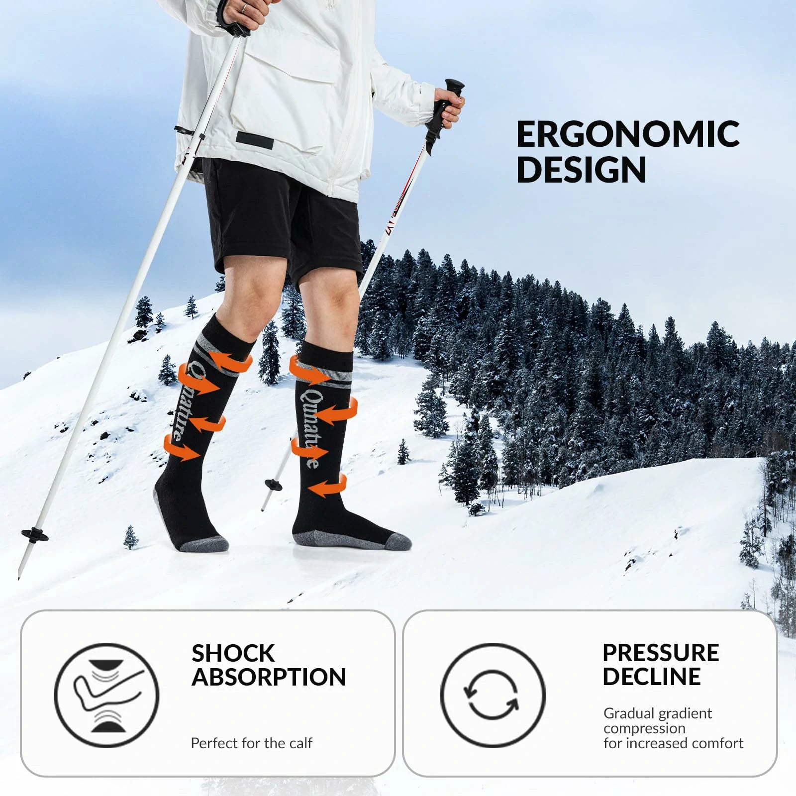 black thermal ski socks warm thick knee high winter snow socks#Color_Black