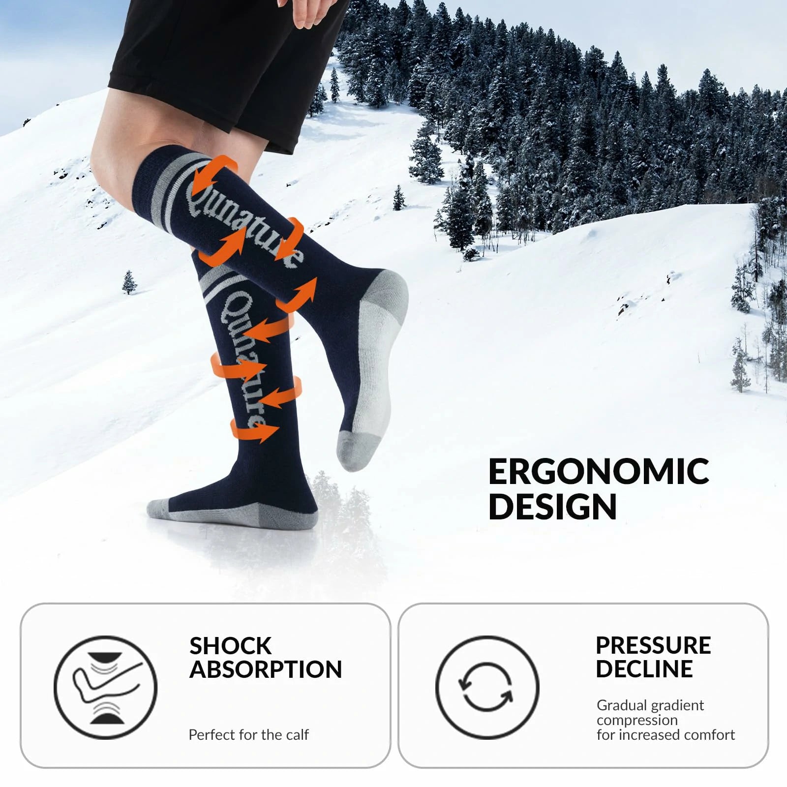 black blue thermal ski socks warm thick knee high winter snow socks#Color_Black Blue