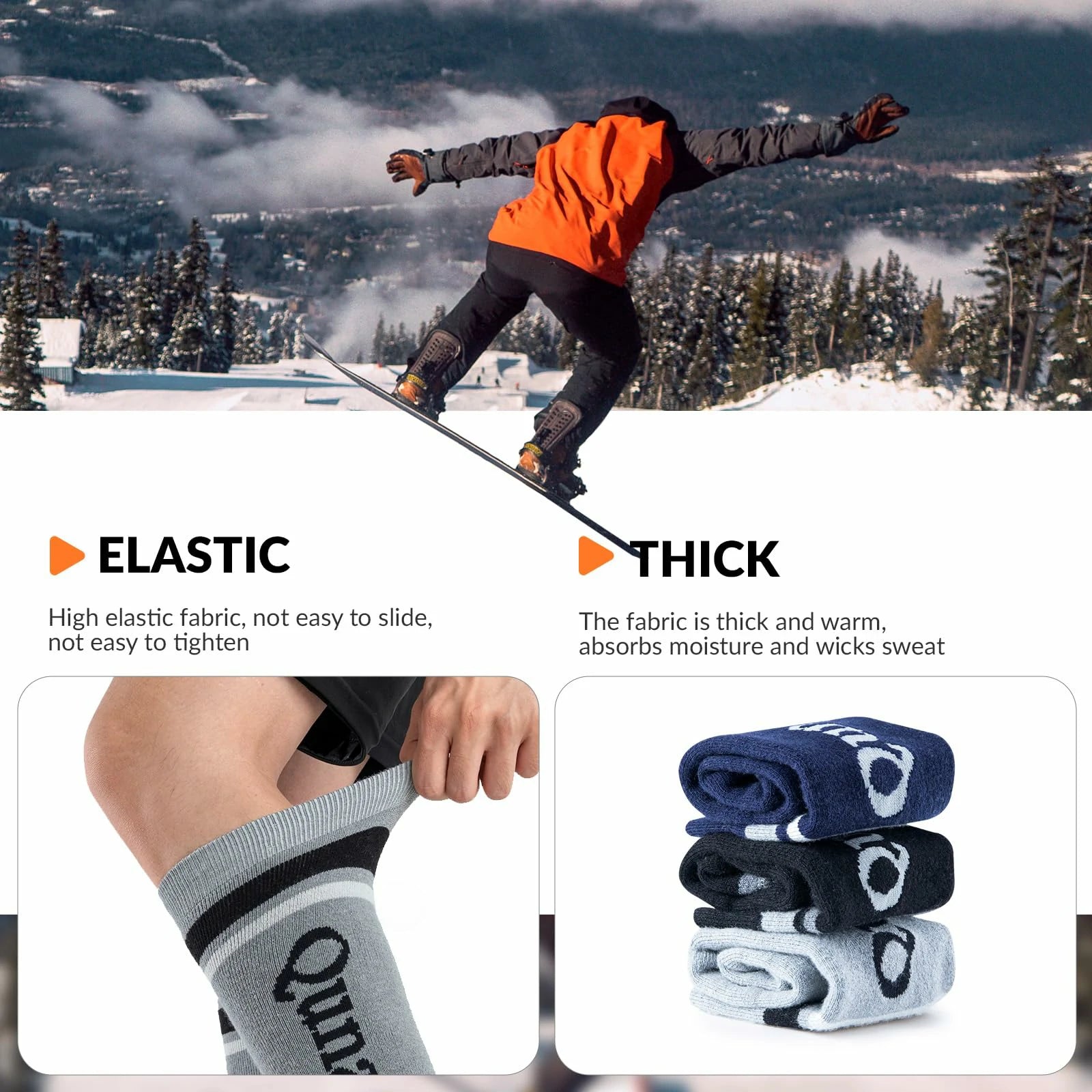 grey thermal ski socks warm thick knee high winter snow socks#Color_Grey