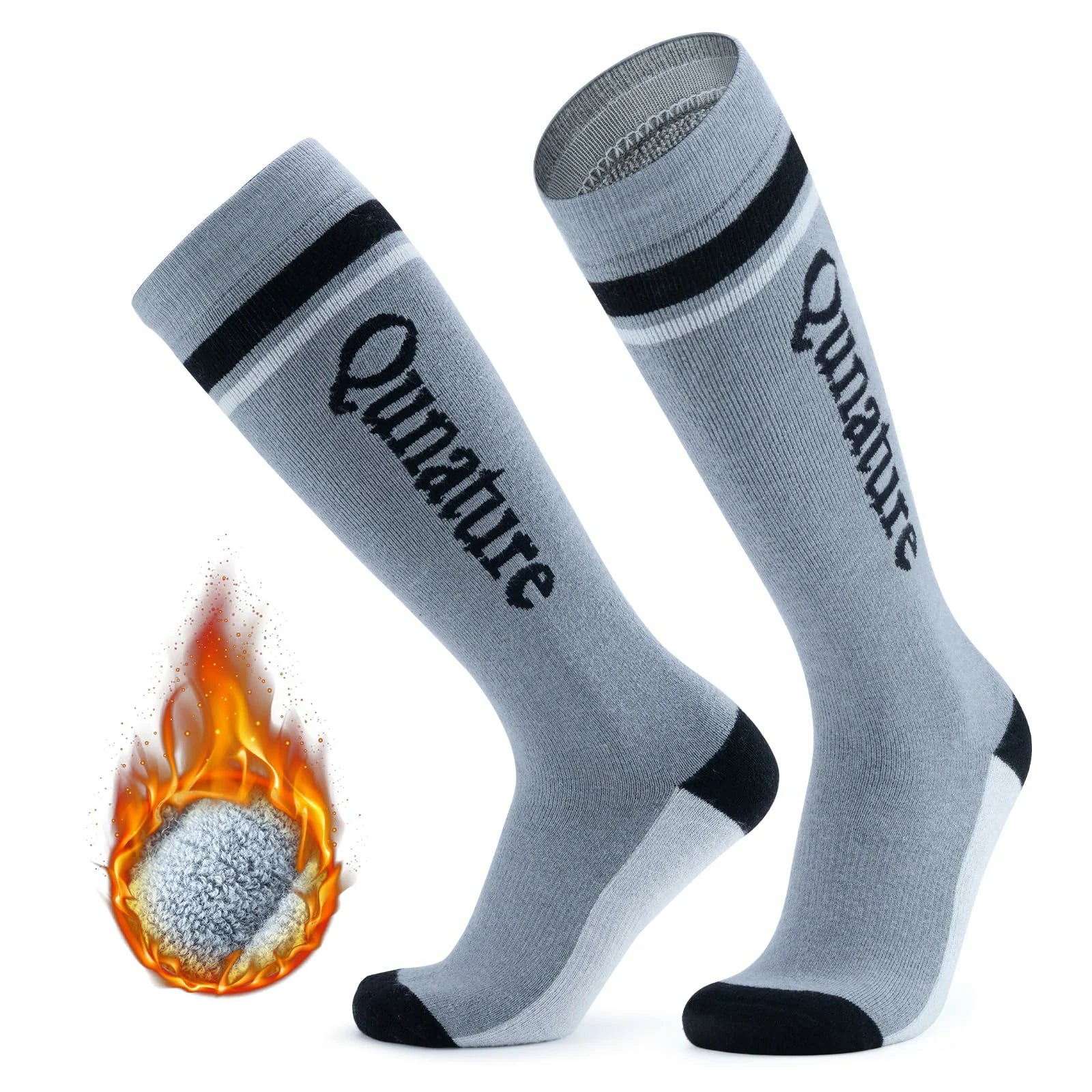 grey thermal ski socks warm thick knee high winter snow socks#Color_Grey