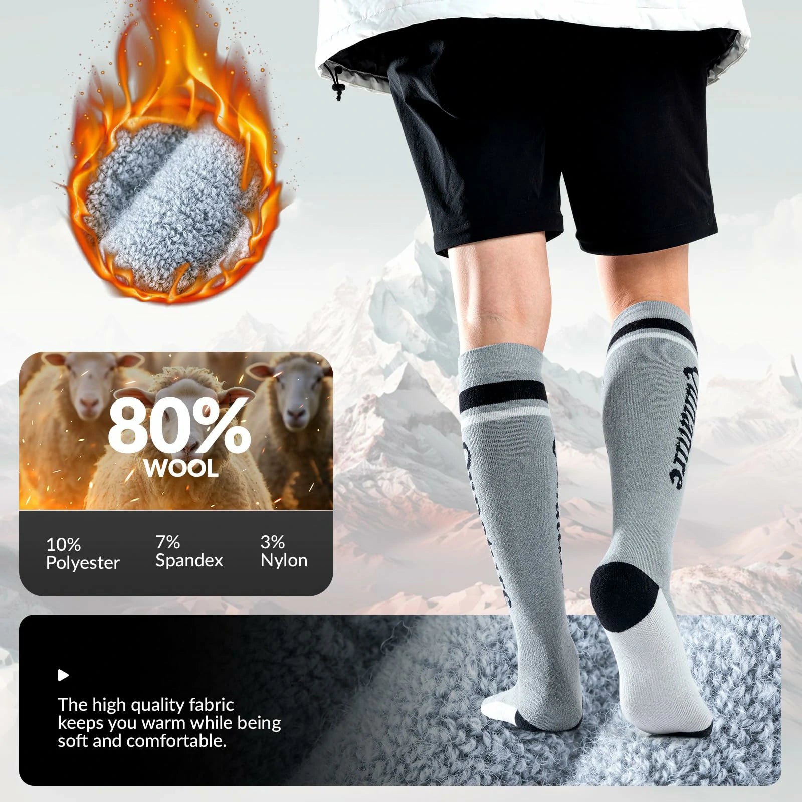 grey thermal ski socks warm thick knee high winter snow socks#Color_Grey