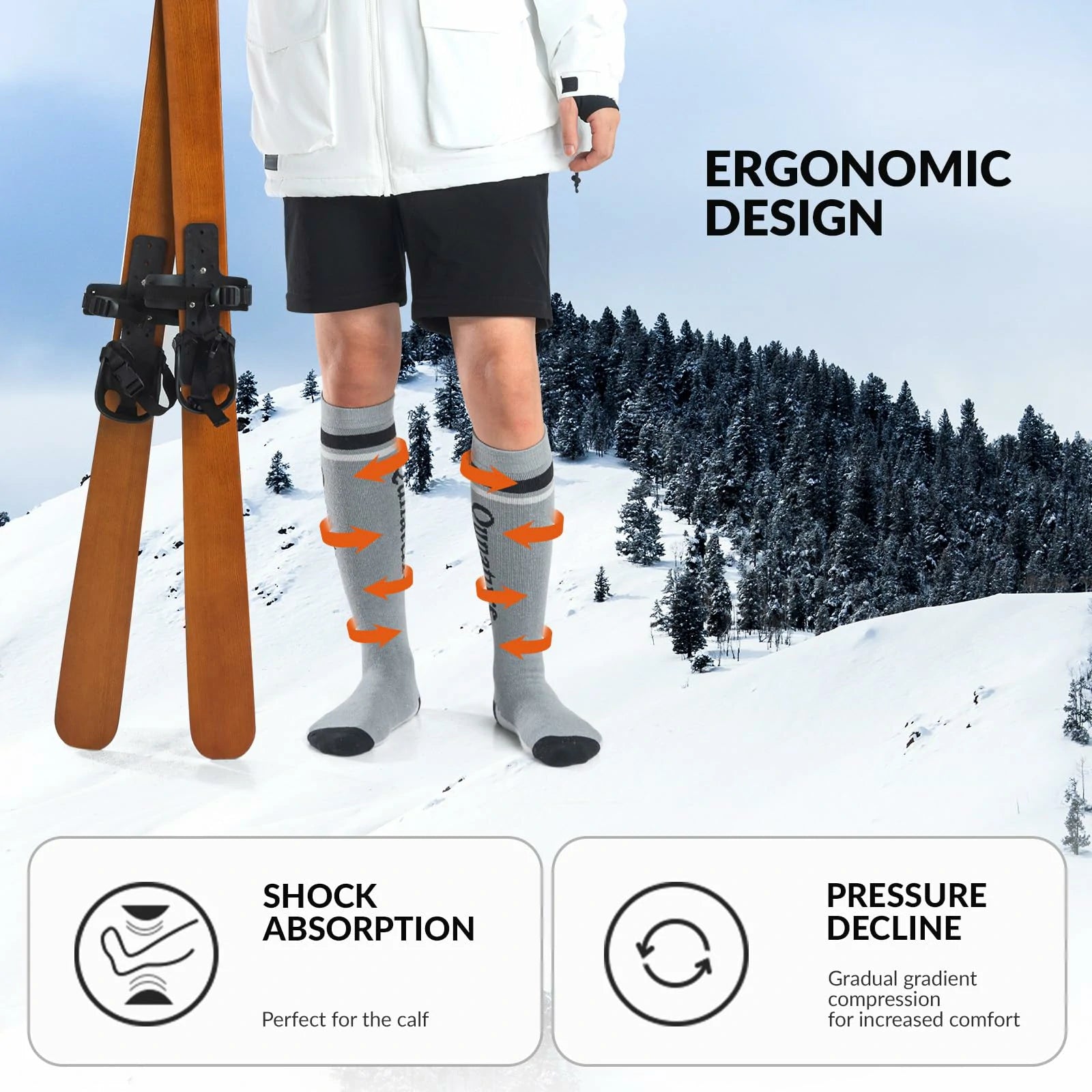 grey thermal ski socks warm thick knee high winter snow socks#Color_Grey