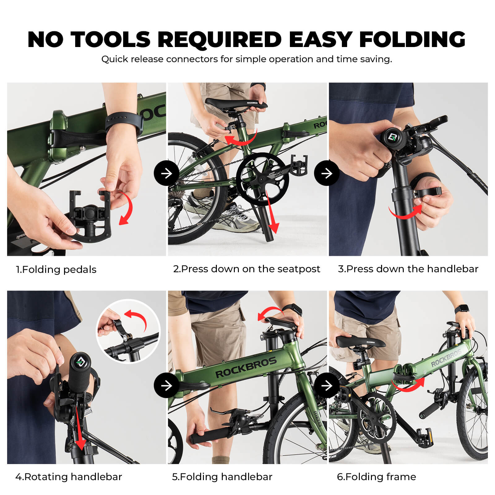 rockbros Folded view of the VDS 20-inch folding bicycle for easy storage.
#color_green