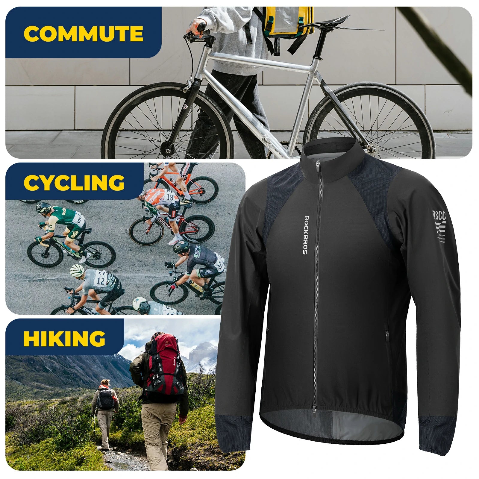 Waterproof breathable cycling jacket with dual zipper, reflective details and storm protection