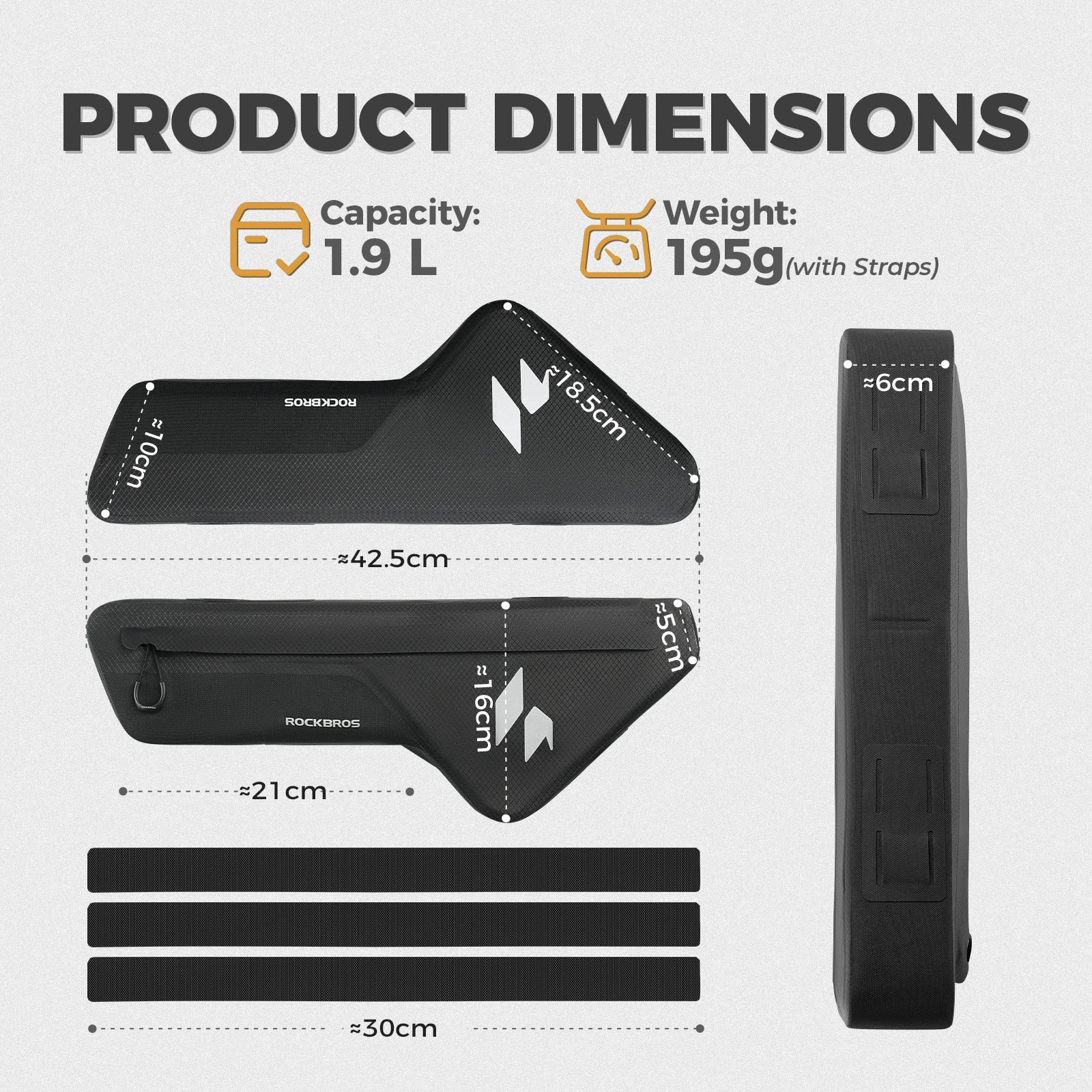 Black bike frame bag with brand logo on a white background