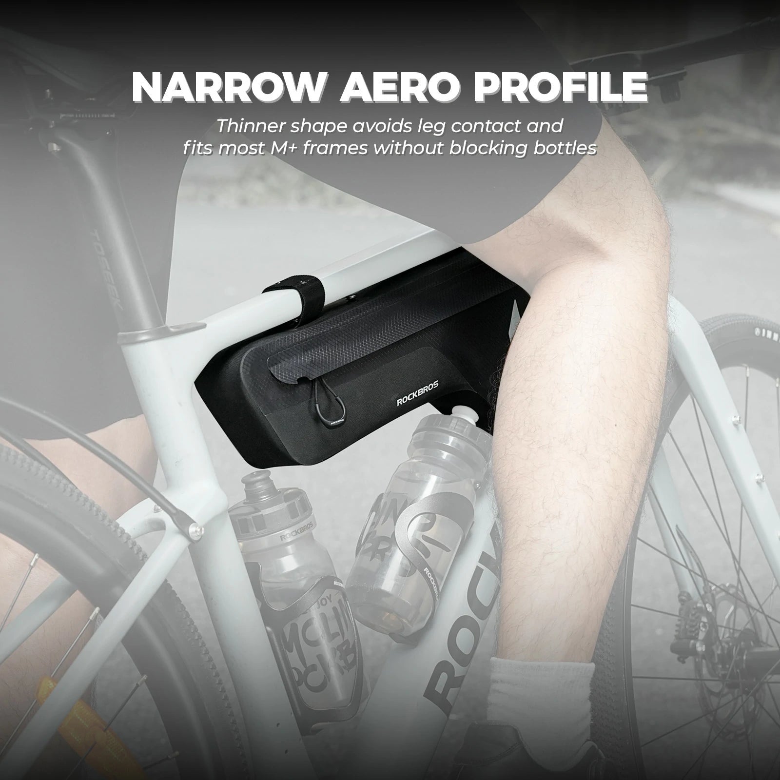 Black bike frame bag with brand logo on a white background