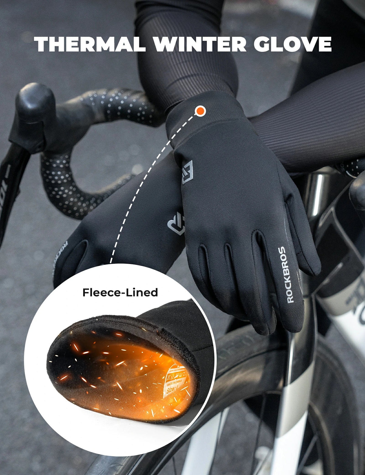 Windproof fleece-lined cycling gloves