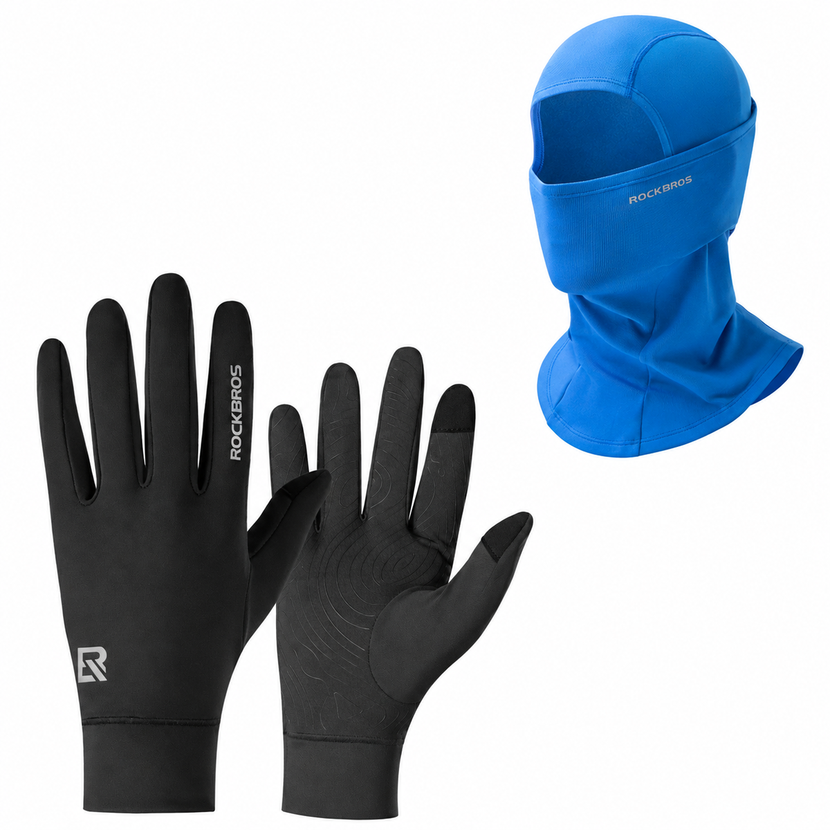 Winter cycling set with Blue balaclava and Black touchscreen gloves#Color_Blue#GloveColor_Black