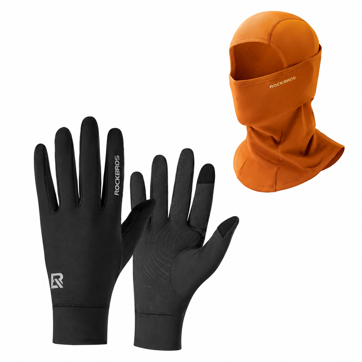 Winter cycling set with Brown balaclava and Black touchscreen gloves#Color_Brown#GloveColor_Black