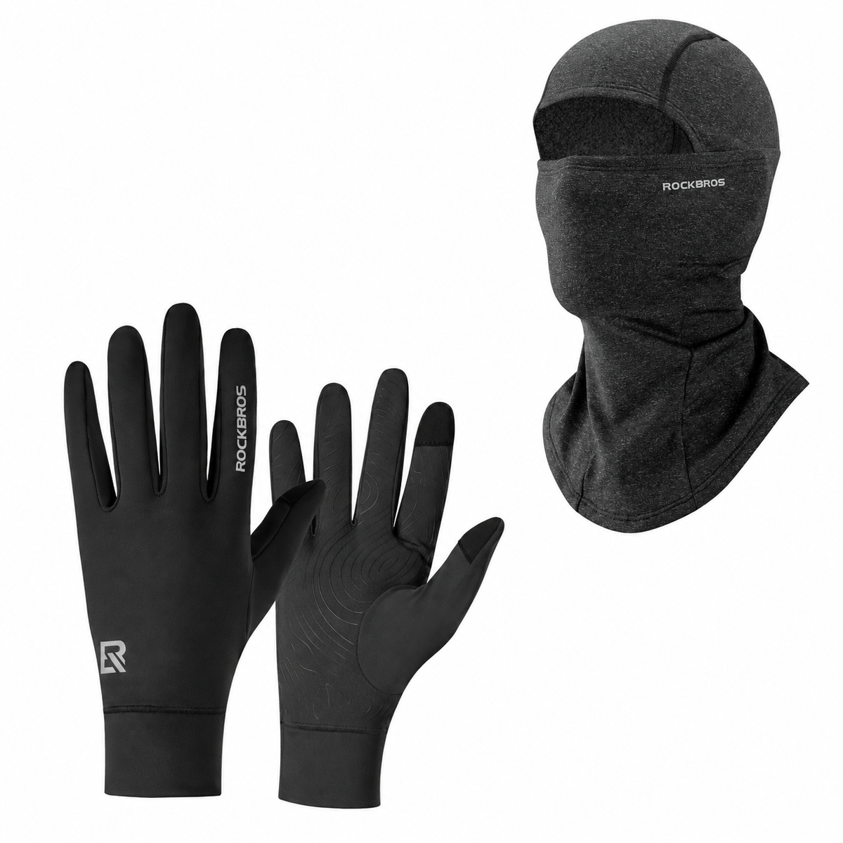 Winter cycling set with Cement Gray balaclava and Black touchscreen gloves#Color_Cement Gray#GloveColor_Black
