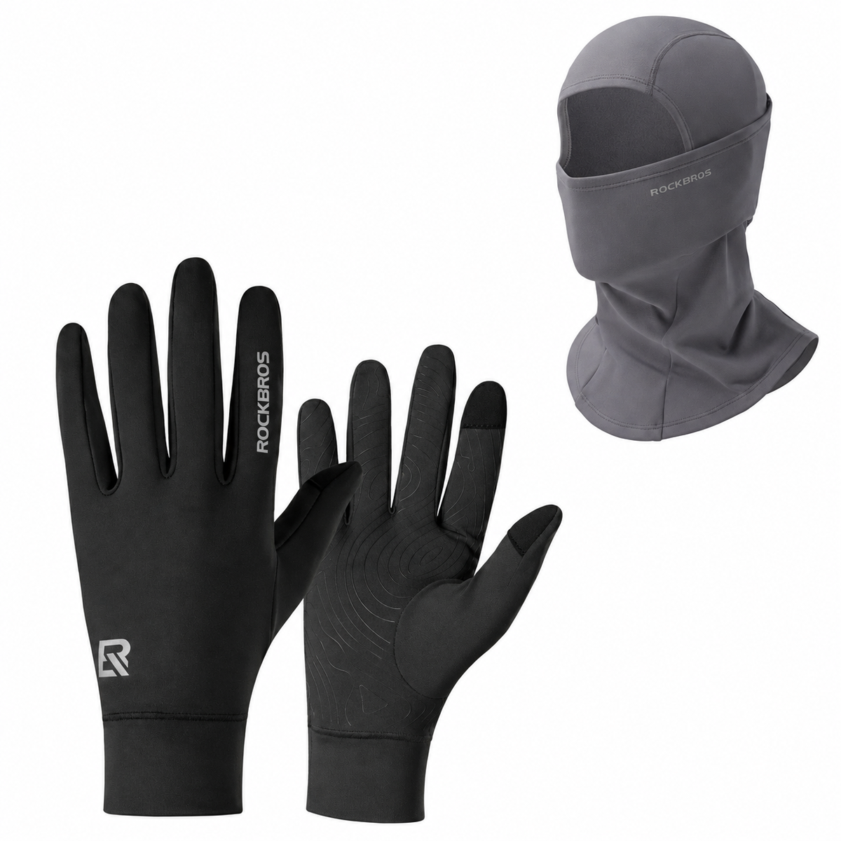 Winter cycling set with Dark Gray balaclava and Black touchscreen gloves#Color_Dark Gray#GloveColor_Black