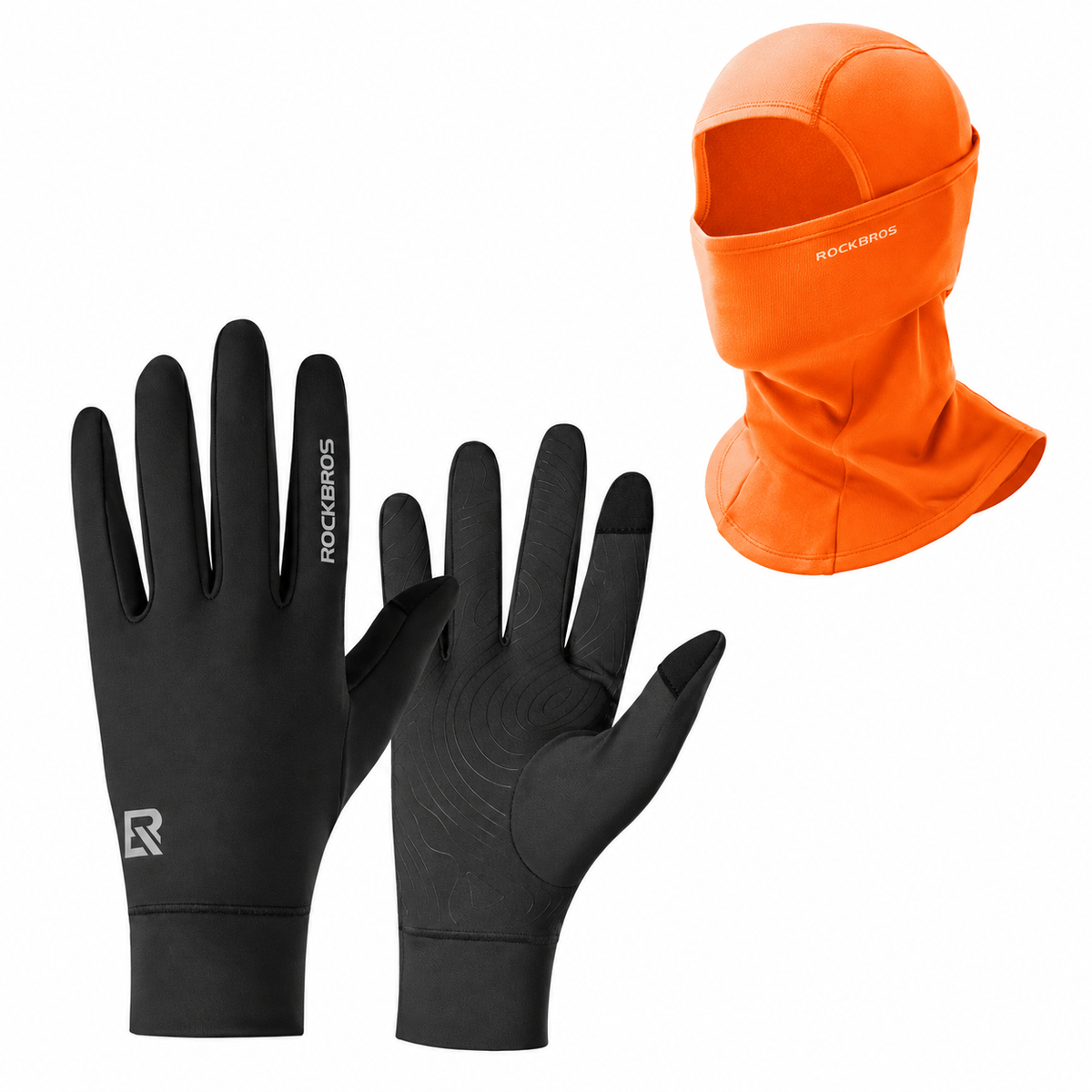 Winter cycling set with Orange balaclava and Black touchscreen gloves#Color_Orange#GloveColor_Black