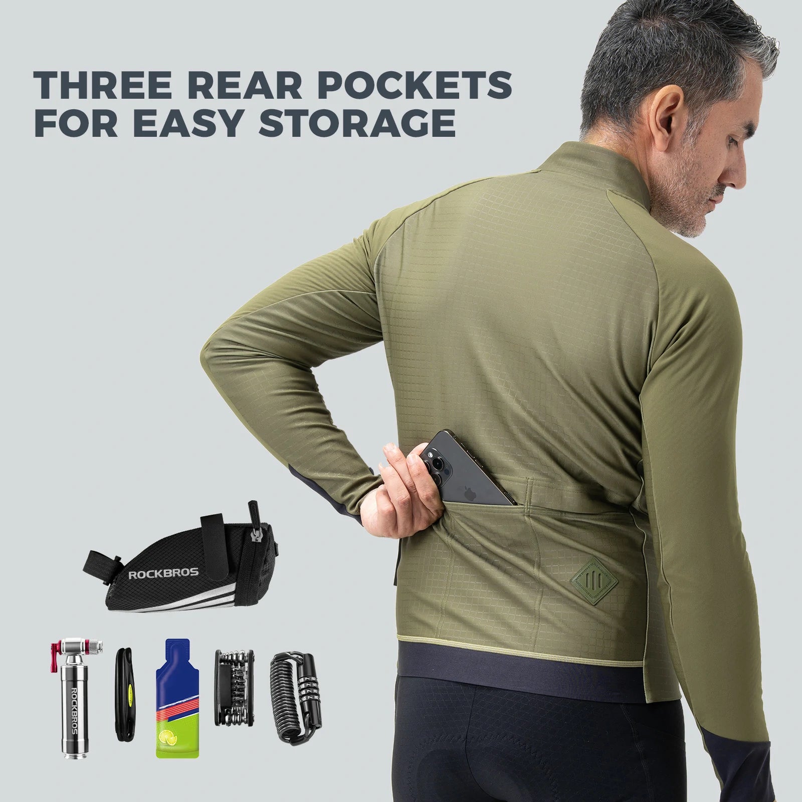 winter thermal cycling jacket with double layer fleece windproof and breathable#Color_Dark Green