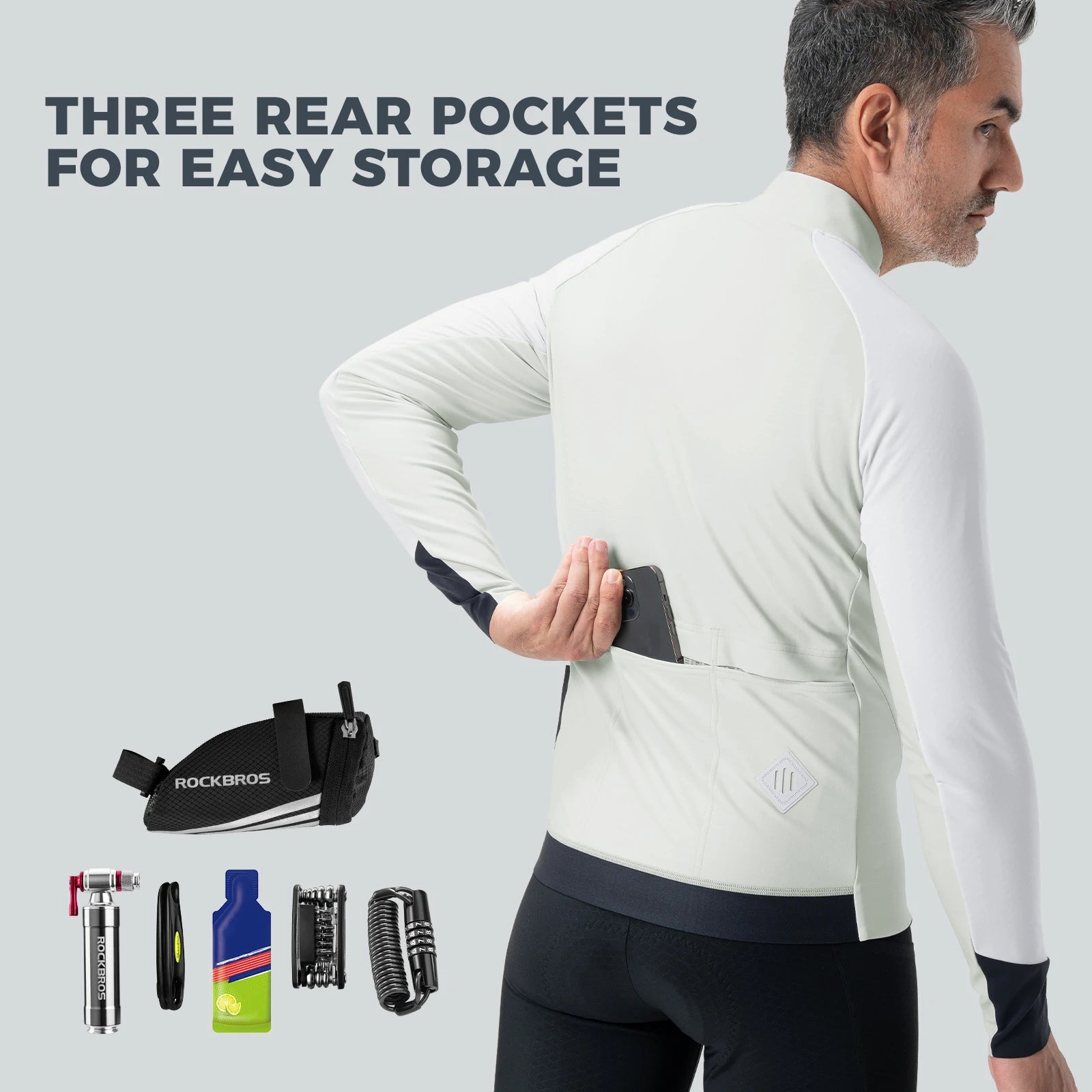 winter thermal cycling jacket with double layer fleece windproof and breathable#Color_Foggy White