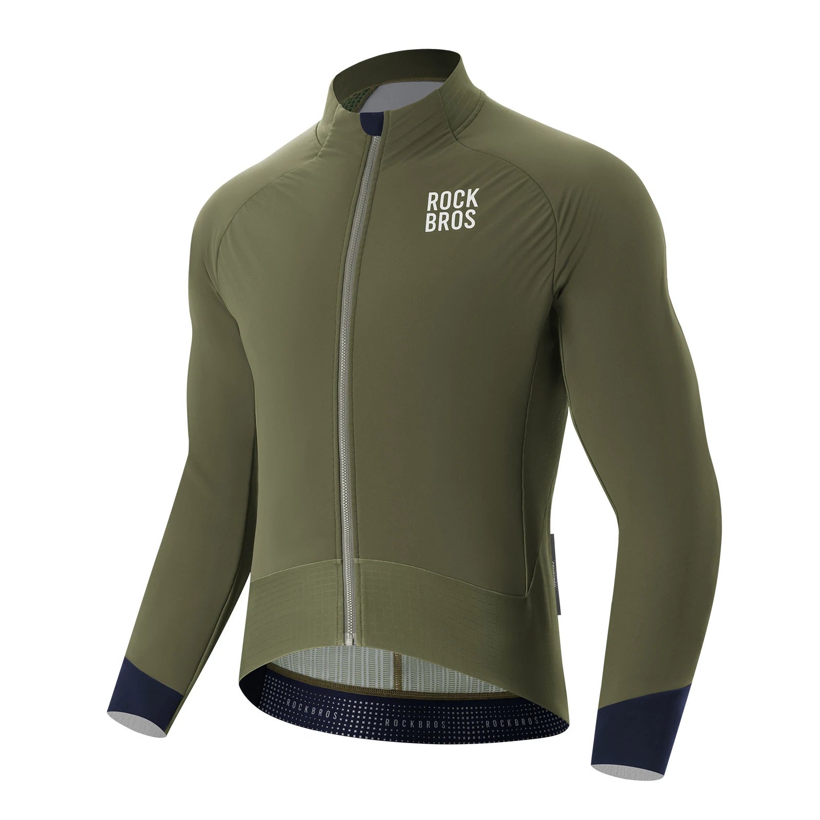 winter thermal cycling jacket with double layer fleece windproof and breathable#Color_Dark Green