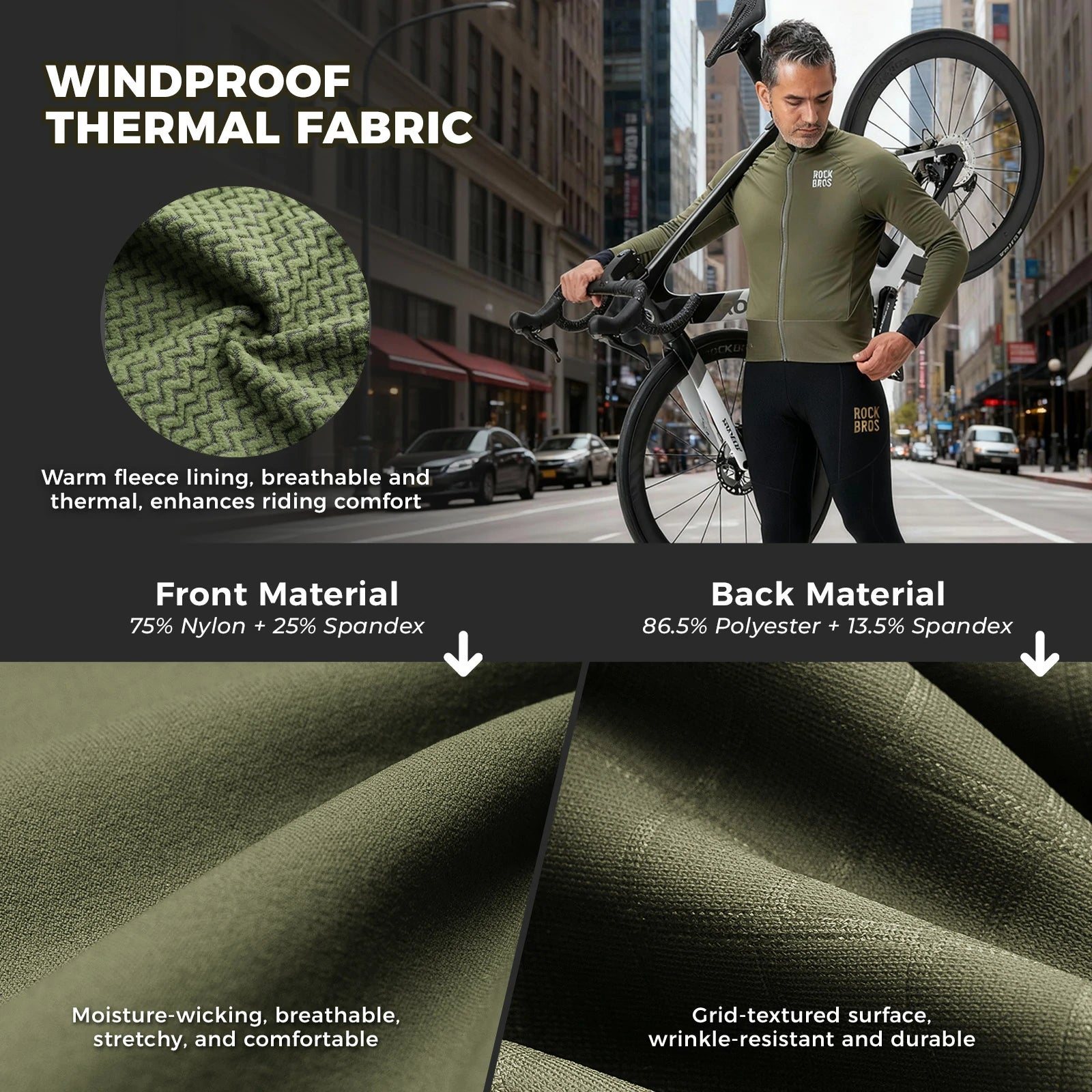 winter thermal cycling jacket with double layer fleece windproof and breathable