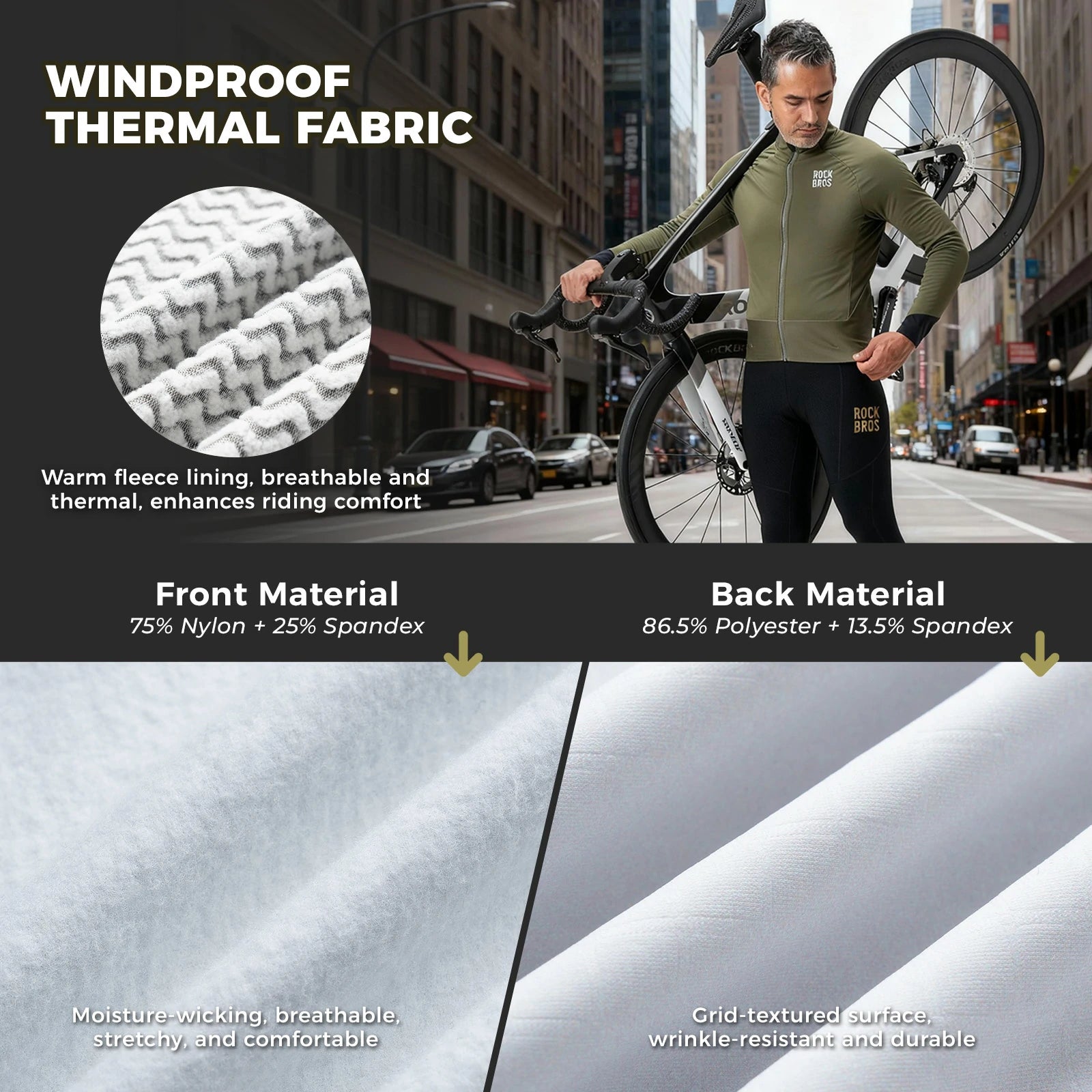 winter thermal cycling jacket with double layer fleece windproof and breathable