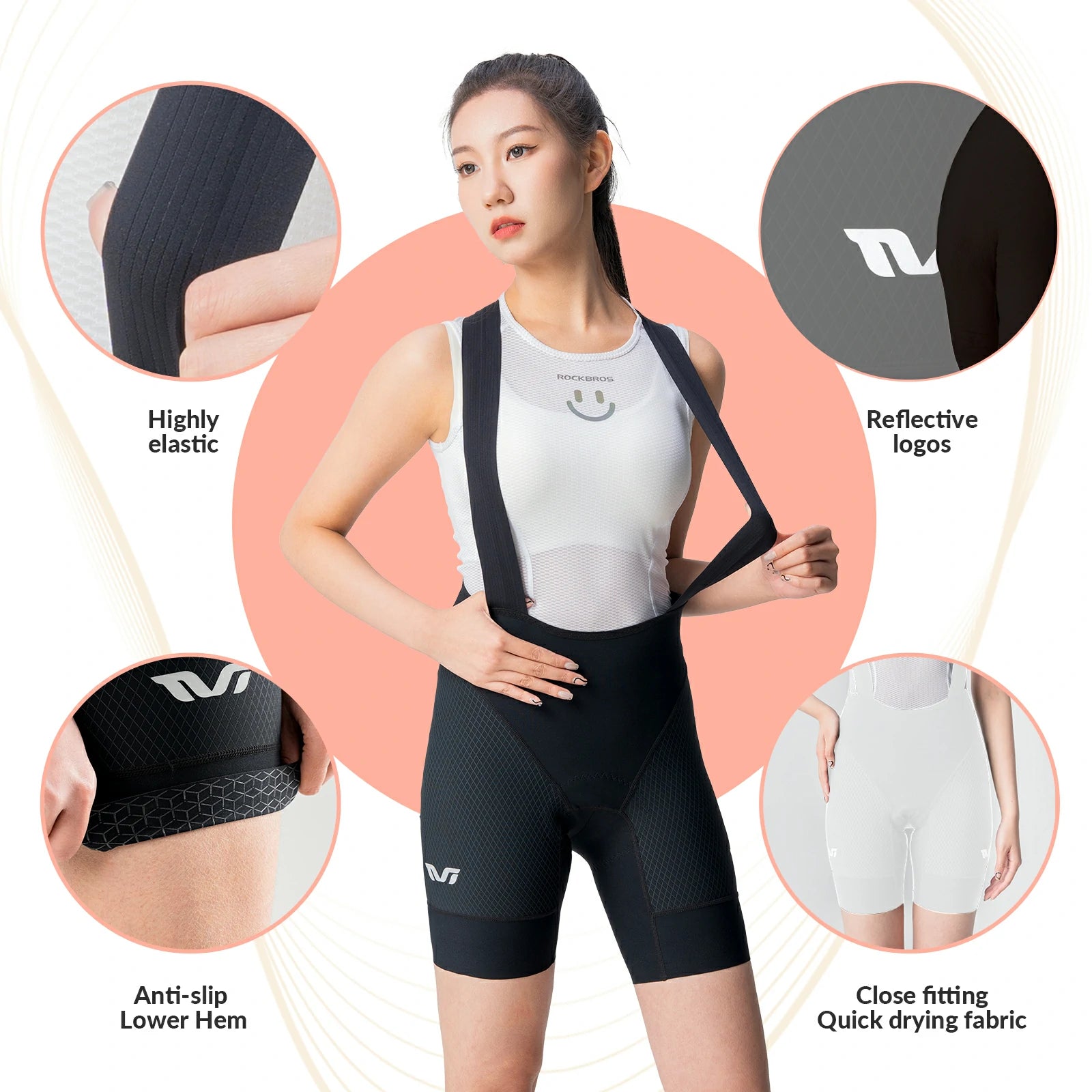 ROCKBROS women’s cycling bib shorts with padded gel chamois