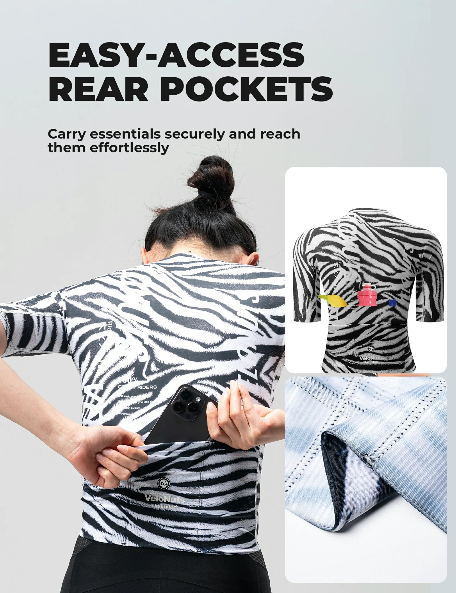 VeloNuts women’s cycling jersey zebra stripe breathable